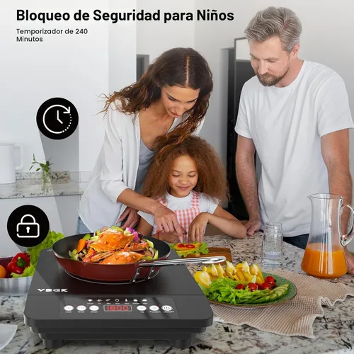 Vista 2 de VBGK Placa de Inducción de Quemador Único, Placa de Inducción Portátil de 1800 W, Placa Caliente de 110 V con Sensor LCD Táctil, 7 Niveles