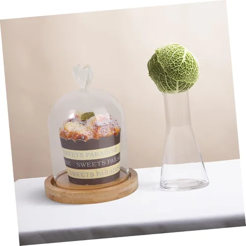 Vista 4 de Amosfun Love - Cubierta de cristal para exhibición de flores, cúpula de cristal transparente con base de madera para decoración del hogar