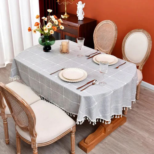 Vista 18 de Mantel redondo a cuadros de 36 pulgadas de algodón y lino, mantel redondo grueso, cubierta para mesa de café para casa de campo, cocina, comedor