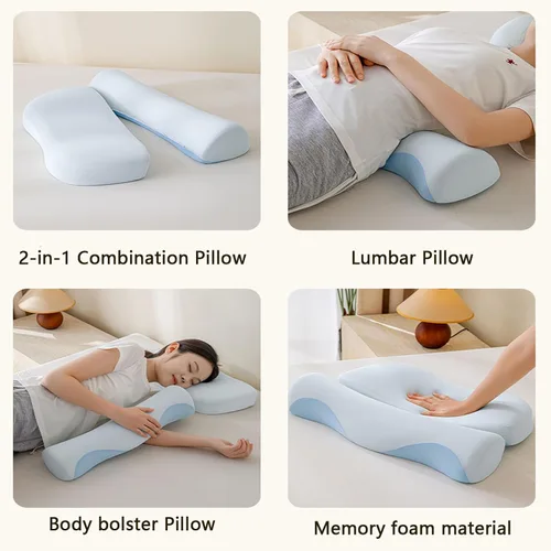 Vista 4 de Almohada de espuma viscoelástica para adultos, almohada de contorno cervical para cuello, almohada de cama de apoyo ergonómico, para cabeza, cuello