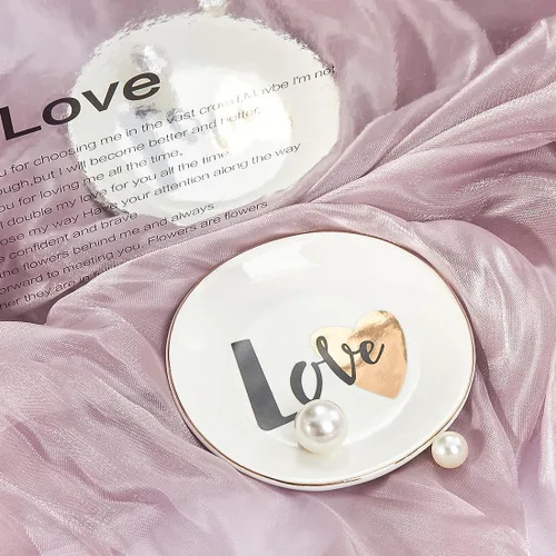Vista 5 de Bandeja de cerámica para joyas, bonita bandeja de joyería para decoración del baño del hogar, regalos para mujeres, amigas, hermanas, redondas.