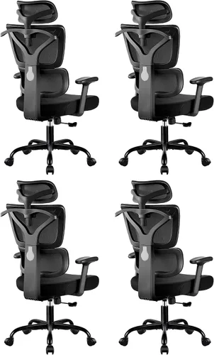 Vista 16 de Silla de Oficina Ergonómica de Respaldo Alto Silla de Escritorio con Soporte Lumbar, Silla de Computadora de Malla Transpirable con Reposabrazos