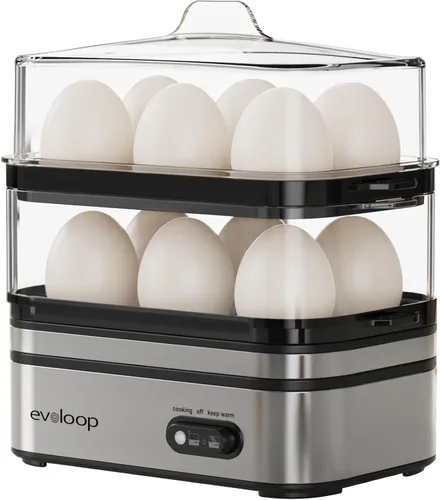 Vista 10 de Evoloop Olla de Huevos Eléctrica de Cocción Rápida para 12 Huevos, para Huevos Blandos, Medianos, Duros, Escalfados, Fabricante de Tortillas, Huevos