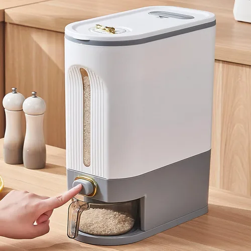 Vista 2 de Fabater Dispensador de arroz, contenedor de grano grande con taza medidora, contenedor de arroz sellado transparente, organización de cocina