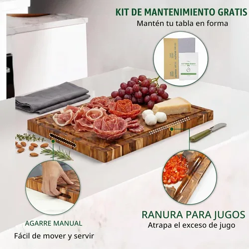 Vista 2 de BEEFURNI Tabla de cortar de grano final de madera de teca (S, 16 x 12 x 1.5 pulgadas), tablas de cortar de madera para cocina con ranura para jugo