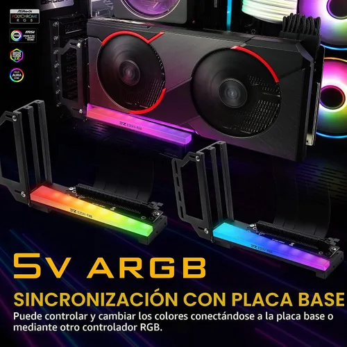 Vista 6 de EZDIY-FAB Soporte vertical para tarjeta gráfica con ARGB 5V 3Pin LED, montaje de GPU, kit de soporte VGA para tarjeta de video con cable elevador