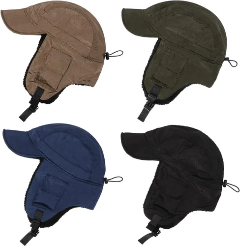Vista 6 de Clakllie Sombrero de trampero de invierno, sombreros de soldado con orejeras para clima frío, sombreros de aviador Ushanka, sombrero ruso con visera