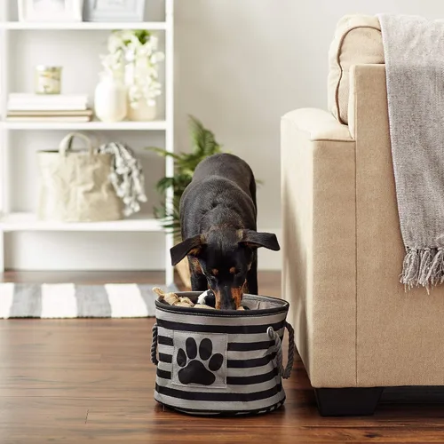 Vista 25 de Bone Dry - Cesta de almacenamiento para mascotas, diseño de parche de pata rayado, aguamarina, rectángulo pequeño