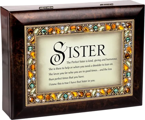 Vista 8 de Cottage Garden The Perfect Sister is Kind Giving Amber Earth Tone Jeweled Music Box Plays Edelweiss