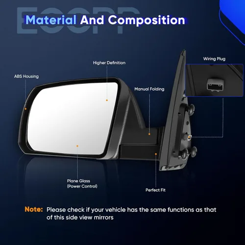 Vista 3 de ECCPP Espejo de visión lateral compatible con Toyota Tundra Sequoia 2007-2017 Plegable manual calentado To1320252 Lado del conductor Espejo