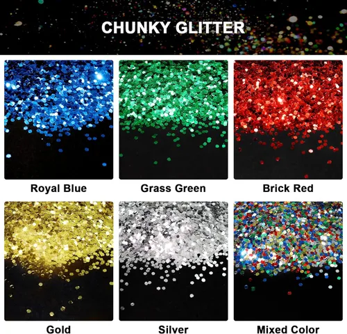 Vista 2 de Ceya Purpurina gruesa a granel de 6 colores surtidos, 4.23 onzas cada tarro para manualidades de purpurina navideña, lentejuelas de uñas