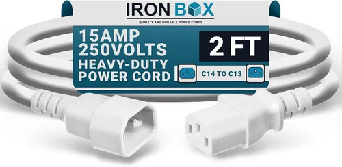 Vista 44 de IronBox Electric - Cable de Alimentación C14 a C13 de Servicio Pesado, 15A, 250V, Cable de Extensión para Computadora 14/3 AWG - Cables
