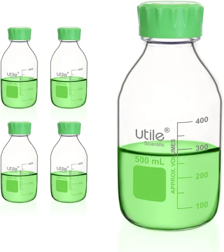 Vista 11 de Utile Botella multimedia, 3.3 botellas de vidrio de borosilicato con tapones de rosca GL45, 6 botellas de medios de laboratorio de 3.4 fl oz