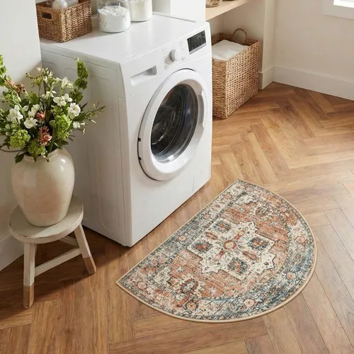 Vista 3 de jinchan Alfombra de área pequeña lavable floral vintage, alfombra de entrada simétrica de medio círculo de 2 x 3, alfombra de entrada suave de pelo