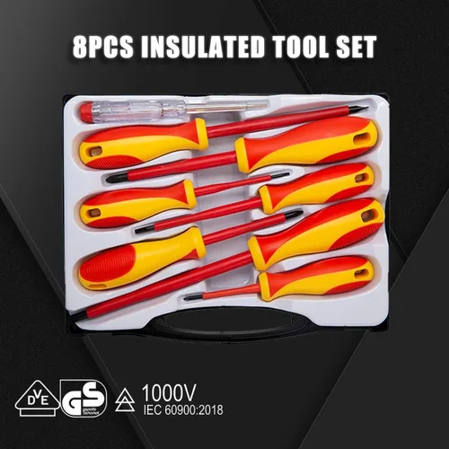 Vista 2 de S671-8 Juego de 8 destornilladores para electricistas aislados de 1000 V, certificado VDE GS, IEC 60900 y ASTM F1505, herramientas eléctricas