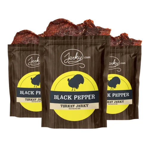 Vista 6 de Jerky Muestra de carne seca de pavo - TESTER 3 PACK - Original, teriyaki y pimienta negra - Hecho de pechuga de pavo muscular entera - Sin