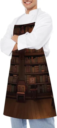 Vista 4 de Personalized Book Room Library Adult Apron, Kitchen Cooking Aprons for Woman Man, Adjustable Bib Apron with Pocket for Baking, BBQ Crafting