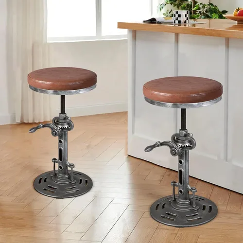 Vista 6 de Taburete de bar antiguo con asiento de poliuretano para cocina, comedor, altura de mostrador de 18 a 22 pulgadas, taburetes de café industriales