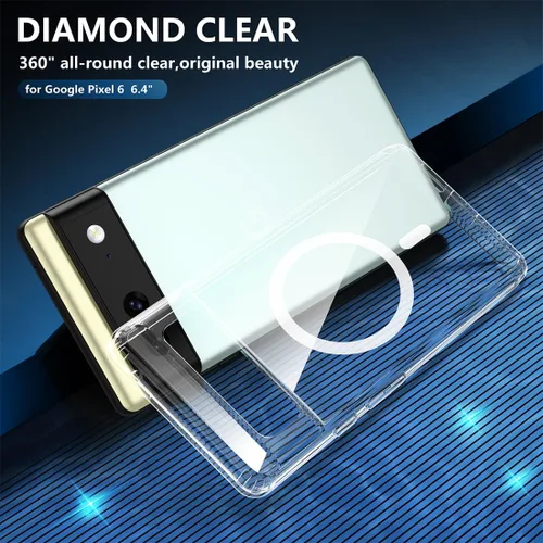 Vista 5 de TIANNIUKE Funda Magnética para Google Pixel 6, Transparente y Resistente al Amarilleo, Compatible con MagSafe, Funda Protectora Antigolpes de Ajuste
