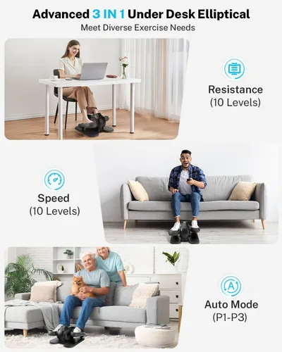 Vista 5 de Gonex Under Desk Elliptical Exercise Machine Electric Sitting Seated Leg Pedal Exerciser with Resistance for Seniors Elderly Home 3 in 1 Mini