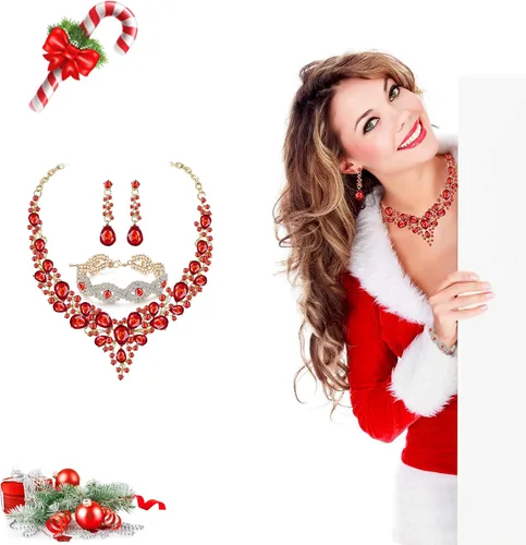 Vista 3 de Paxuan - Collar de plata con cristales de imitación para boda, aretes, brazalete, corona, tiara, juegos de joyería para novias, damas de honor