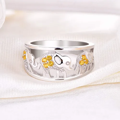 Vista 4 de JO WISDOM Anillo de elefante de plata de ley 925 con circonita cúbica