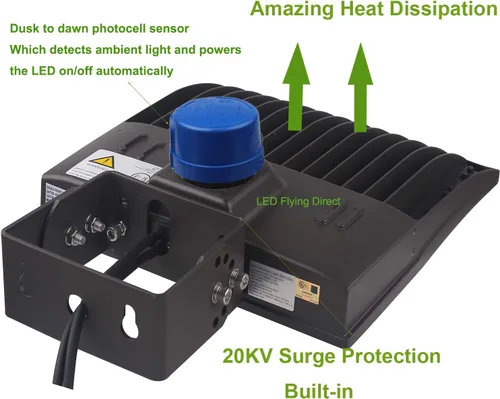 Vista 4 de Luces LED de poste de estacionamiento de 100 W, sensor de fotocélula del atardecer al amanecer, protección contra sobretensiones integrada, 1-10 V