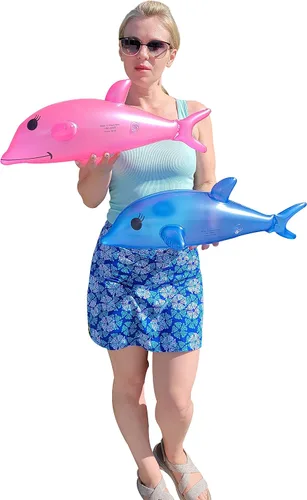 Vista 2 de Juguete inflable de delfín perlado azul y rosa de 22 pulgadas (juego de 2) inflable para playa junto a la piscina