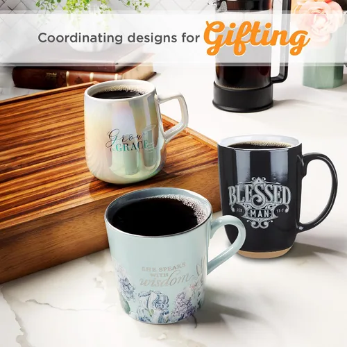 Vista 6 de Taza de café Christian Art Gifts: Hombre Bendito - Jeremías 17:7 Escritura inspiradora, 15 oz, Negro