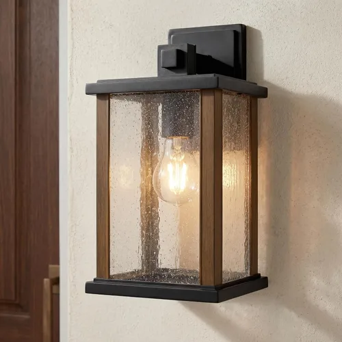 Vista 2 de Kichler Marimount - Lámpara de pared para exteriores de 12.75 pulgadas en color negro, aplique de pared exterior de 1 luz con vidrio acanalado