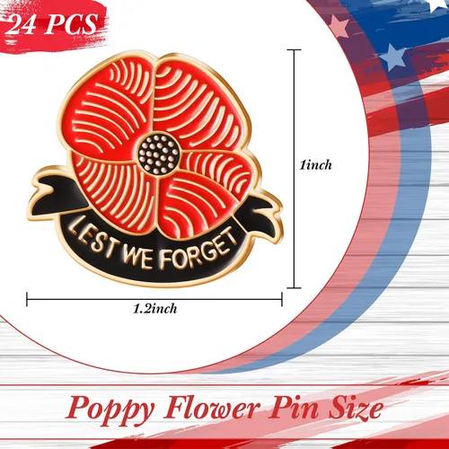 Vista 2 de Broche de flor de amapola, pin de solapa de metal, para que no olvidemos la amapola, regalo del día de los veteranos, pin rojo y negro de amapola