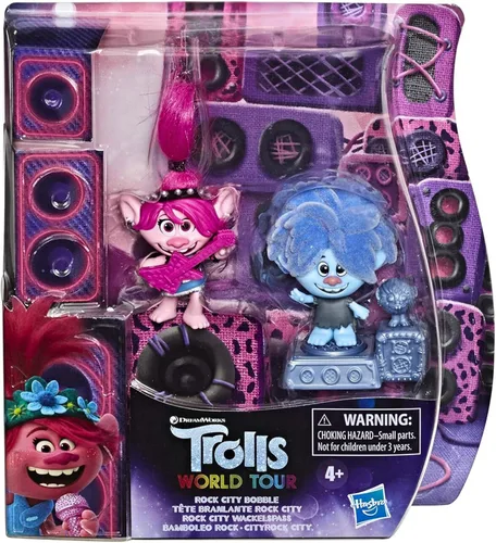 Vista 2 de DreamWorks Trolls World Tour Rock City Bobble con 2 figuras, 1 con base Bobble Action Plus, juguete inspirado en The Movie Trolls World Tour