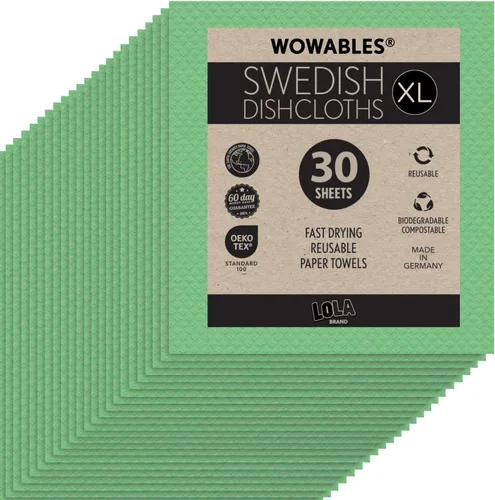 Vista 16 de Paños de cocina suecos para cocina XL, rollo de 30 hojas, biodegradables y compostables, paños de limpieza de toallas de papel reutilizables, 11 x