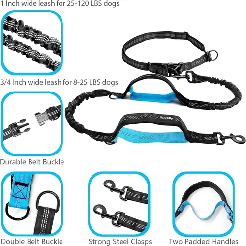 Vista 3 de Uppetly Correa de correr para perros manos libres con cinturón ajustable, cuerda elástica de doble asa retráctil para perros pequeños y medianos