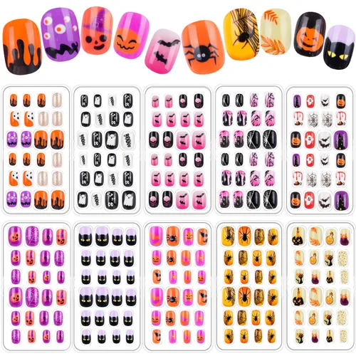 Vista 16 de 240 piezas de uñas postizas para niñas, uñas artificiales para niñas, uñas postizas de presión para niñas, uñas de acrílico de cubierta completa