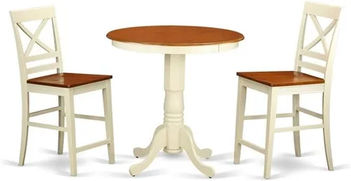 Vista 10 de East West Furniture EDQU3-BLK-W - Juego de mesa de comedor de 3 piezas de altura para encimera de cocina, contiene una mesa redonda de madera