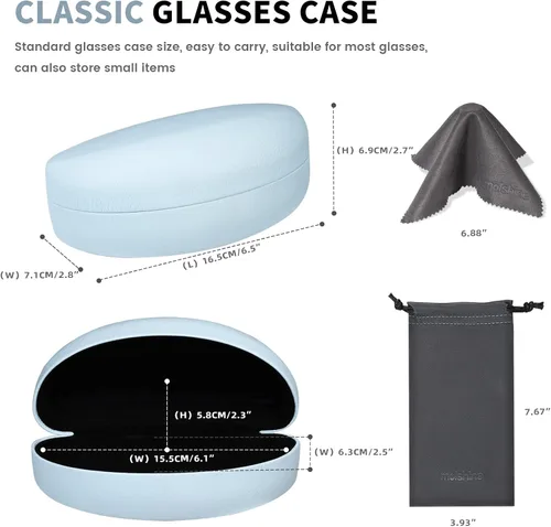 Vista 3 de molshine Funda rígida para gafas de sol, funda clásica grande para lentes de sol, lentes con paño de limpieza, bolsa