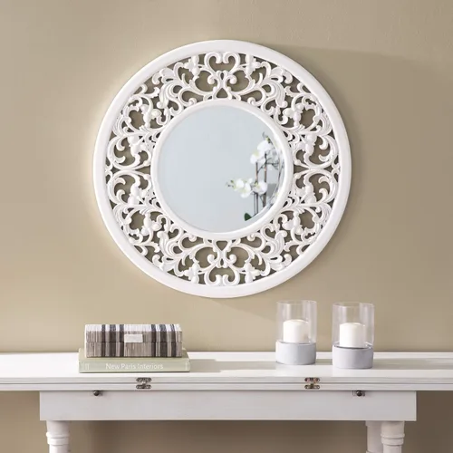 Vista 5 de SEI Furniture - Espejo decorativo de pared Kinior - Diseño de transición, acabado blanco - Totalmente montado - Ideal para baño, entrada (WS1092317)