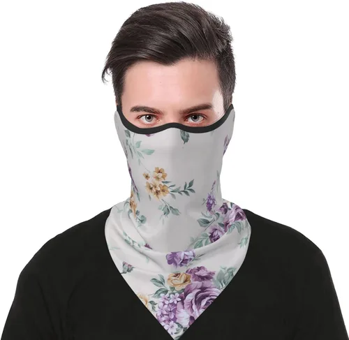 Vista 8 de Bufanda con estampado de flores moradas y rosas, protección UV, pasamontañas, resistente al viento, bandana para deportes al aire libre, cubierta