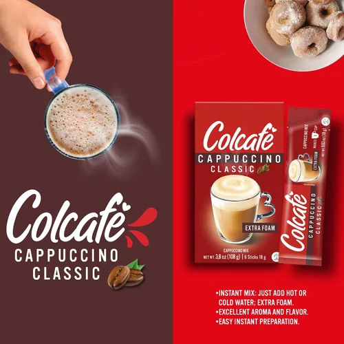 Vista 8 de Colcafe Cappuccino Clásico Instantáneo, 6 sobres por paquete, paquete de 2