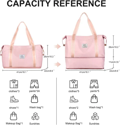 Vista 5 de Bolsa de viaje para mujeres y hombres, bolsa de fin de semana, T7-Rosa