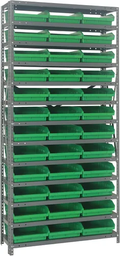 Vista 331 de Quantum QSBU-245BK Heavy Duty Shelving Unit with (7) Shelves and (24) QUS245 Black Bins for Garage Warehouse Storage Distribution 400 lb Load