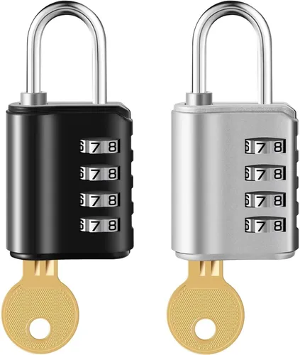 Vista 7 de Paquete de 2 candados combinados, candado reiniciable de 4 dígitos con llaves, cerradura combinada para escuela, casillero de gimnasio, casillero