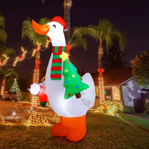 Vista 12 de Shappy - Decoración inflable gigante de Navidad de 1.49 m con tortuga con gorro de Papá Noel, decoración inflable con luces LED de Navidad