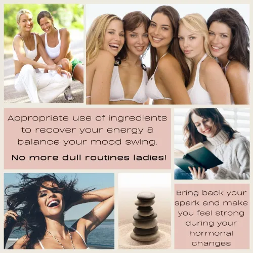 Vista 4 de Equilibrio hormonal para mujeres, píldoras naturales de energía femenina y estado de ánimo, suplemento para aliviar la menopausia para sofocos