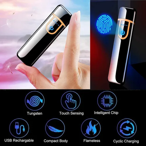 Vista 4 de Encendedor electrónico recargable por USB, mini pantalla táctil creativa, pantalla LED, resistente al viento, sin llama con cable de carga, silencio