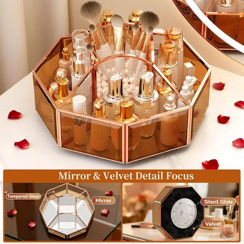 Vista 2 de CoralHouse Organizador de maquillaje giratorio de 360° con soporte para brochas de maquillaje para encimera, almacenamiento de baño, cuidado