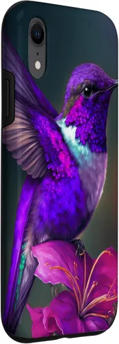 Vista 3 de Funda púrpura para iPhone XR para colibrí