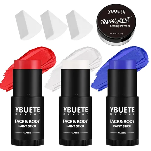 Vista 18 de YBUETE Blanco Negro Cara Cuerpo Pintura Palo Set para Halloween Cosplay SFX