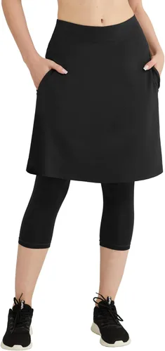 Vista 5 de HOKOYI Falda atlética de 20 pulgadas hasta la rodilla para mujer con leggings adjuntos, modestos, bolsillos con cremallera